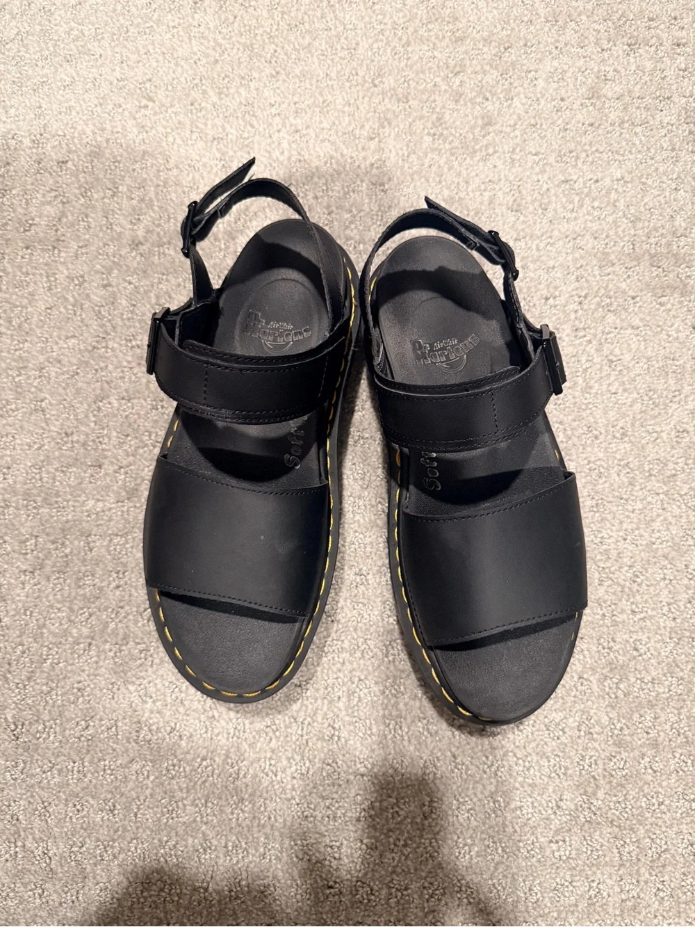 Dr Martens Voss Platform Open-Toe Sandals with Yellow Stitch Detail